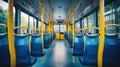 Interior design of a modern bus. Empty bus interior. Public transport in the city. Passenger transportation. Bus with Royalty Free Stock Photo