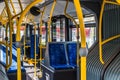 Interior design of a modern bus. Empty bus interior. Public transport in the city Royalty Free Stock Photo