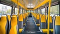 Interior design of a modern bus. Empty bus interior. Public transport in the city. Passenger transportation. Bus with Royalty Free Stock Photo