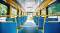 Interior design of a modern bus. Empty bus interior. Public transport in the city. Passenger transportation. Bus with Royalty Free Stock Photo