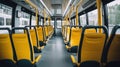 Interior design of a modern bus. Empty bus interior. Public transport in the city. Passenger transportation. Bus with Royalty Free Stock Photo