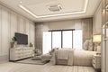 interior design modern classic style of bedroom with white wood and gold steel texture Royalty Free Stock Photo