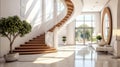 Interior design of modern entrance hall with staircase in villa - generative ai Royalty Free Stock Photo