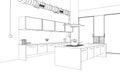 Interior Design modern Kitchen Drawing Plan Royalty Free Stock Photo