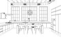 Interior Design modern Kitchen Drawing Plan Royalty Free Stock Photo