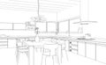 Interior Design modern Kitchen Drawing Plan Royalty Free Stock Photo