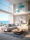 Interior design of modern living room in beach house on sea cost Royalty Free Stock Photo