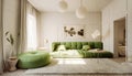 Interior design of modern living room with green sofa. Created with generative AI Royalty Free Stock Photo