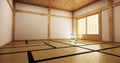 Mock up interior design,modern living room with tatami mat and traditional japanese door on best window view. 3d rendering Royalty Free Stock Photo