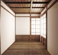 Mock up interior design,modern living room with tatami mat and traditional japanese door on best window view. 3d rendering Royalty Free Stock Photo