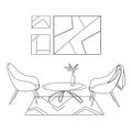 Interior design with modern living room two armchairs and a table in black line sketch.vector illustration Royalty Free Stock Photo