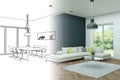 Interior Design Modern Loft Drawing Gradation Into Photograph Royalty Free Stock Photo