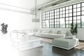 Interior Design Modern Loft Drawing Gradation Into Photograph Royalty Free Stock Photo