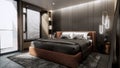 Interior of modern luxury bedroom with double bed, background 3D rendering Royalty Free Stock Photo