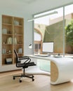 Interior design of a modern private office room or home office with a modern computer desk Royalty Free Stock Photo