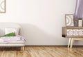 Interior design of modern room, gray sofa in living room, white mock up wall, home design 3d rendering