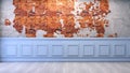 Modern vintage ,living room,blue frame wall and red brick wall , 3d render