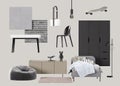 Interior design moodboard with isolated modern teenager room furniture, home accessories, materials. Furniture store Royalty Free Stock Photo
