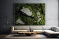 Abstract and minimalist interior design elements made from stone and moss