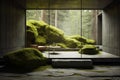 Abstract and minimalist interior design elements made from stone and moss