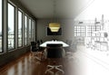 Interior Design Office Drawing Gradation Into Photograph Royalty Free Stock Photo