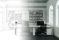 Interior Design Office Drawing Gradation Into Photograph Royalty Free Stock Photo