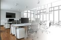 Interior Design Office Drawing Gradation Into Photograph Royalty Free Stock Photo