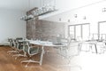 Interior Design Office Drawing Gradation Into Photograph Royalty Free Stock Photo