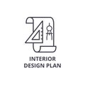 Interior design plan vector line icon, sign, illustration on background, editable strokes Royalty Free Stock Photo