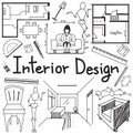 Interior design profession doodle in white paper background