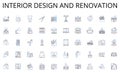 Interior design and renovation line icons collection. Support, Aid, Guide, Help, Assistance, Care, Service vector and