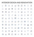 Interior design and renovation outline icons collection. Decorating, Furnishing, Upholstery, Wallcovering, Lighting