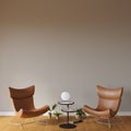 Interior design room with orange armchair and decors wall mockup