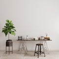 Interior design of a room with table chair and green plant wall mockup