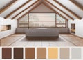 Interior design scene with palette color. Different colors and patterns. Architect and designer concept idea. Minimal white attic Royalty Free Stock Photo