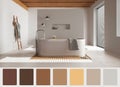 Interior design scene with palette color. Different colors and patterns. Architect and designer concept idea. Minimal white and Royalty Free Stock Photo