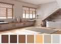 Interior design scene with palette color. Different colors and patterns. Architect and designer concept idea. Minimal white and Royalty Free Stock Photo