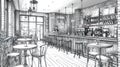 Coffee Shop Interior Sketch, Cafe Design, Bar Counter Royalty Free Stock Photo