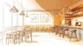 Bar Interior Sketch Cafe, Restaurant Design Concept Royalty Free Stock Photo