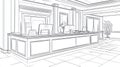Sketch of Hotel Lobby Reception Desk with Staff Member and Computers Royalty Free Stock Photo
