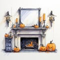 Halloween Inspired Interior Design Sketch: Entertainment Center And Mantle Decor