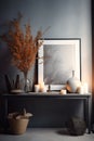 Interior design with small decorations and mock up canvas frame. Generative Ai Royalty Free Stock Photo