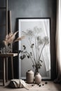 Interior design with small decorations and mock up canvas frame. Generative Ai Royalty Free Stock Photo