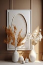 Interior design with small decorations and mock up canvas frame. Generative Ai Royalty Free Stock Photo