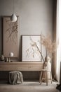 Interior design with small decorations and mock up canvas frame. Generative Ai Royalty Free Stock Photo
