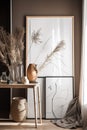 Interior design with small decorations and mock up canvas frame. Generative Ai Royalty Free Stock Photo