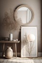 Interior design with small decorations and mock up canvas frame. Generative Ai Royalty Free Stock Photo