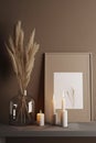 Interior design with small decorations and mock up canvas frame. Generative Ai Royalty Free Stock Photo