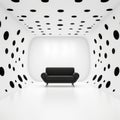 Surreal Cartoonish Black Sofa In White Room With Dots
