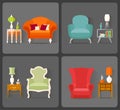 Interior Design. Vector icons with the image of furniture in different styles.